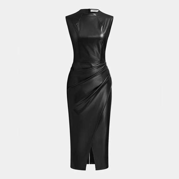 Commense Dresses & Skirts - Commense Black Faux Leather Midi Dress